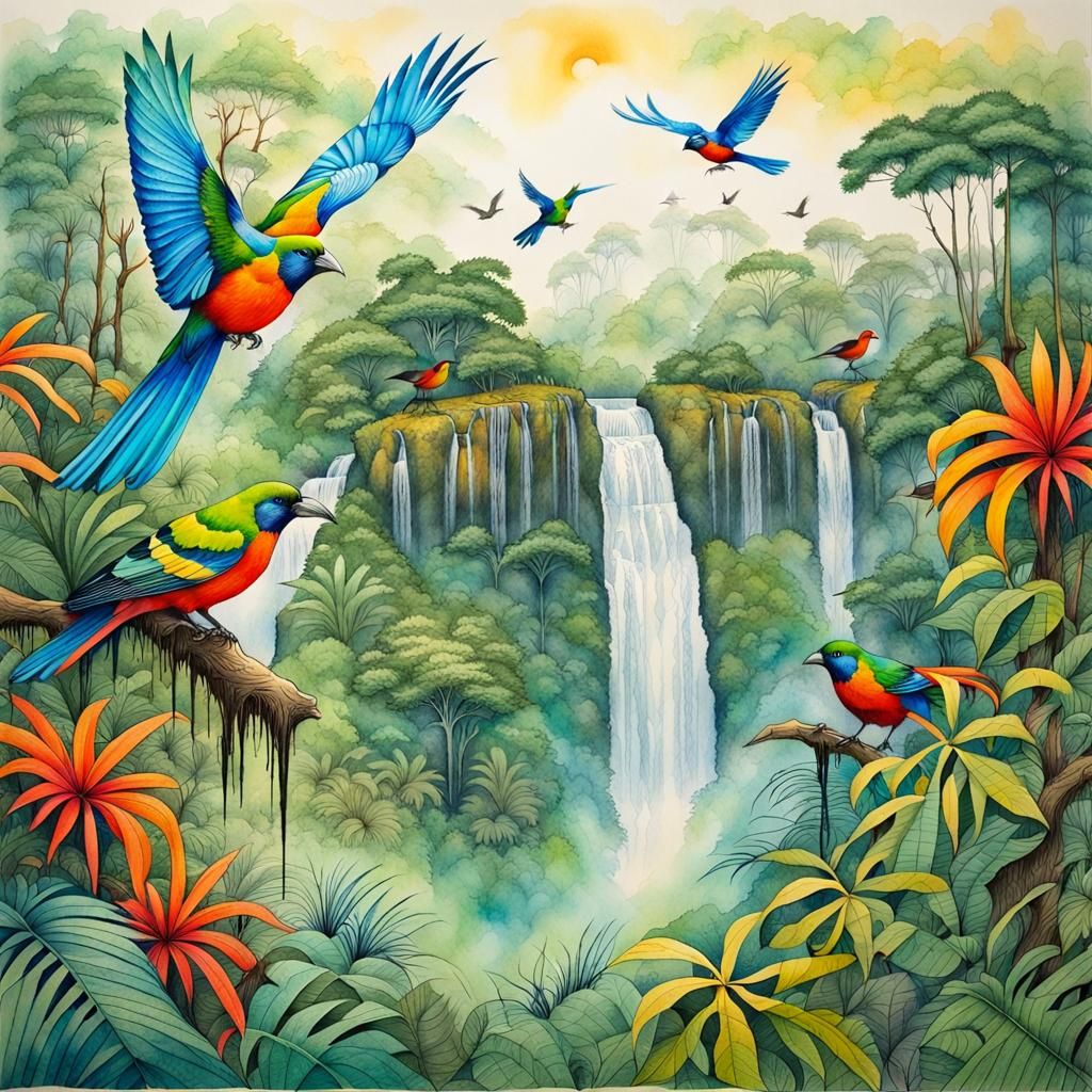 Rainforest Panorama in Pen and Ink
