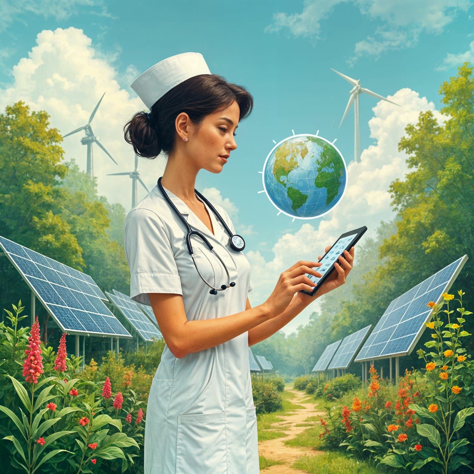 Future Nurse in Eco-Utopian Garden