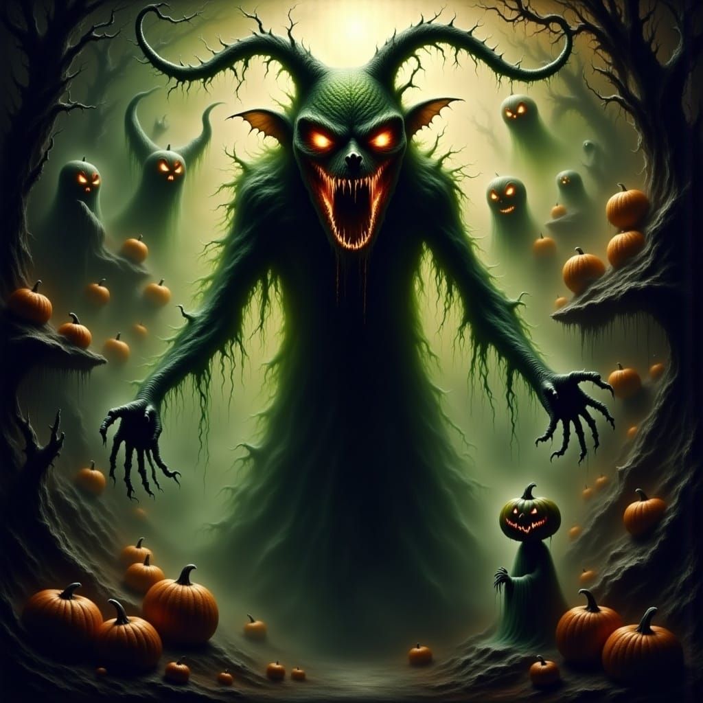 Sinister Goblin Surrounded by Twisted Creatures