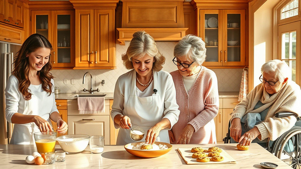 Woman's Life Cycle Baking in Sunlit Kitchen