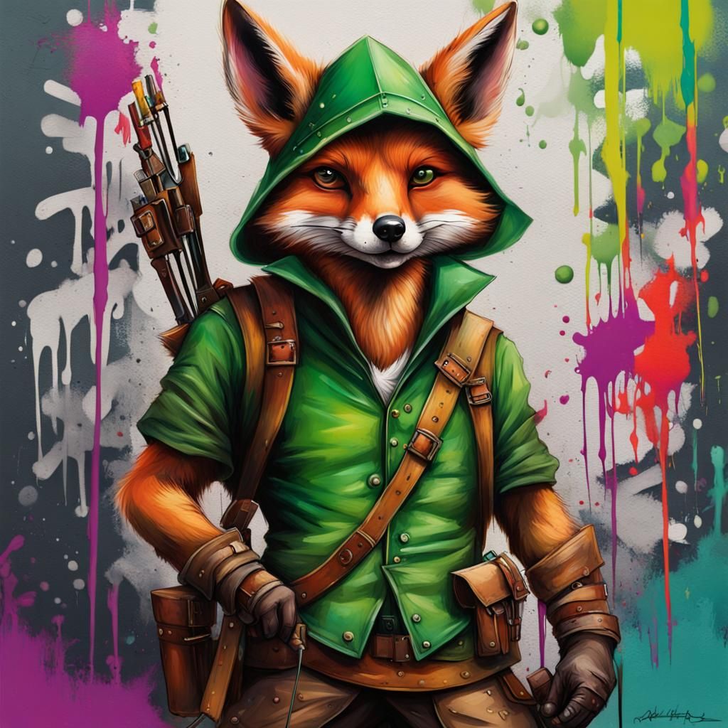 Anthro Robin Hood Fox in Graffiti Art Style