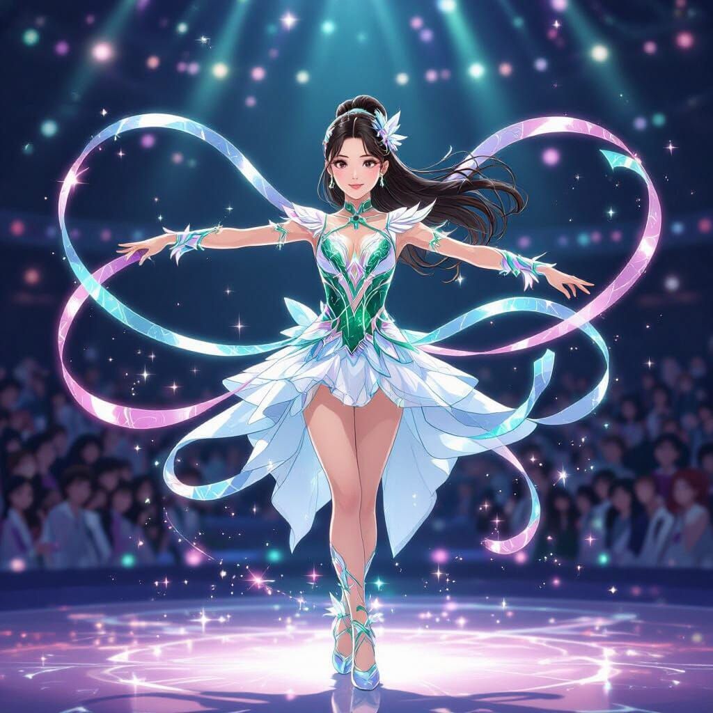 Magical Girl Gymnast Performing Ribbon Routine in Anime Styl...