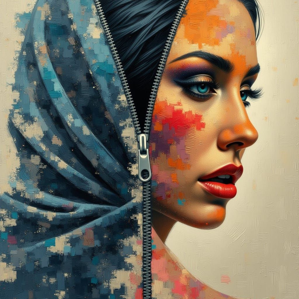 Unzipped: A Glitched Oil Painting Double Exposure