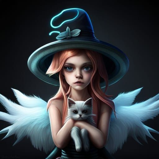 Cute Skeleton Creature with Kitten in Digital Art