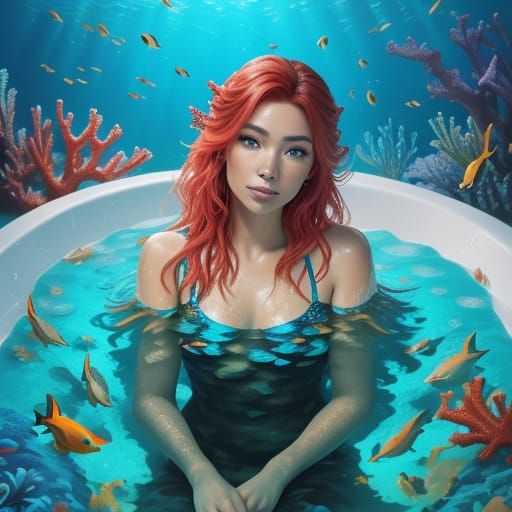 Underwater Bathing: Vibrant Digital Art of Woman