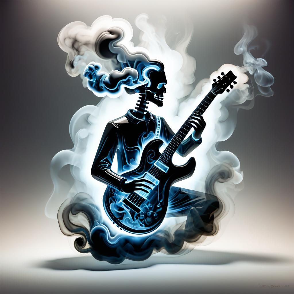 Abstract Smokepunk Guitar in Fumage Art Style