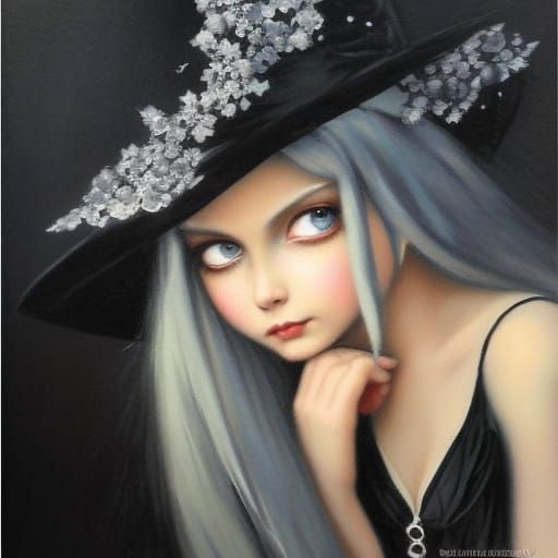 Gothic Witch Smiling, Pointillist Cardboard Art