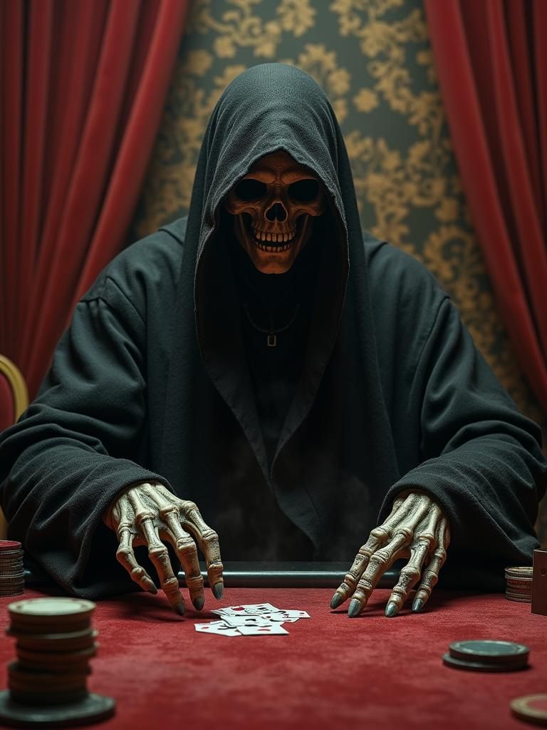 Grim Reaper's Poker Game in Dark Mystical Style