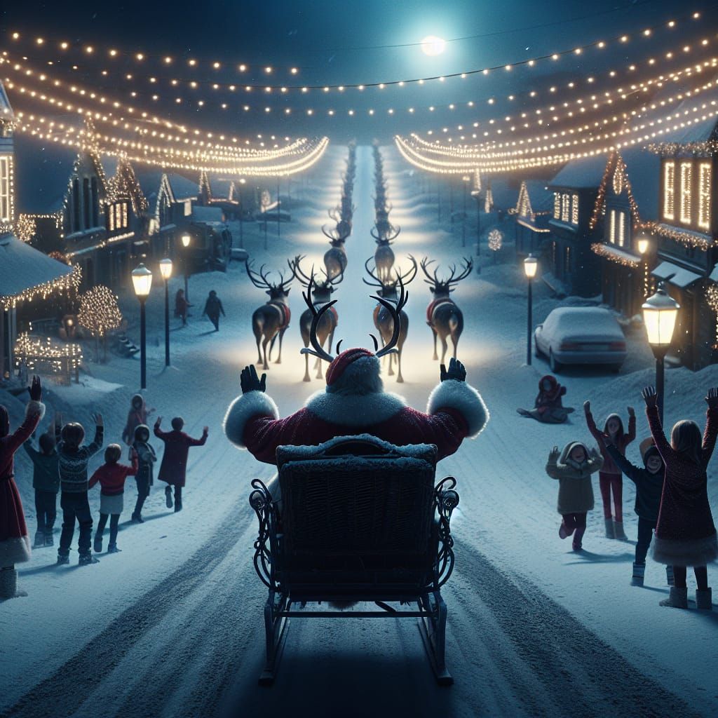 Santa Claus Departs the City in a Cinematic Scene