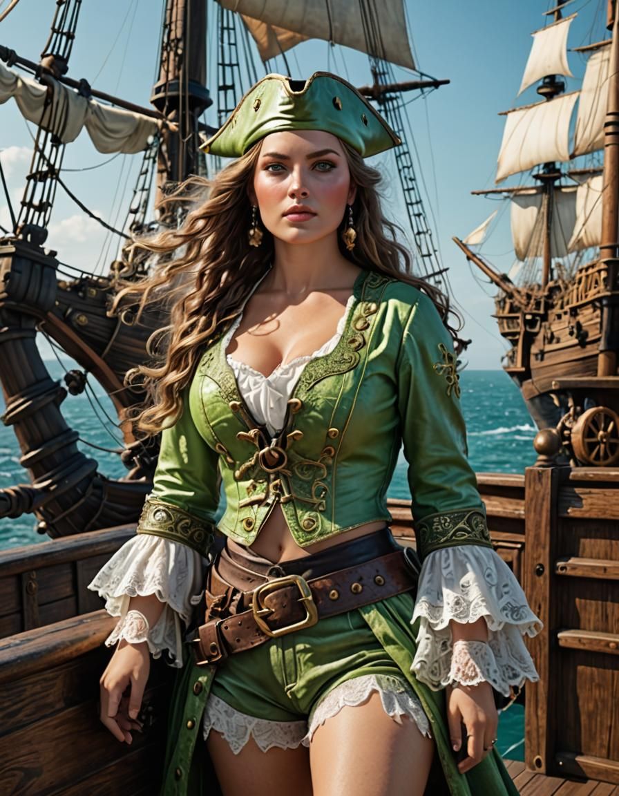 Beautiful Pirate Woman on Deck in 8K