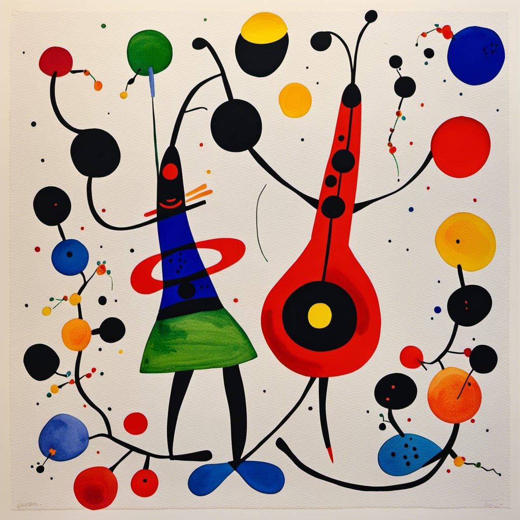 Joan Miró as Hula Hoop Instructor in Watercolor Art Brut