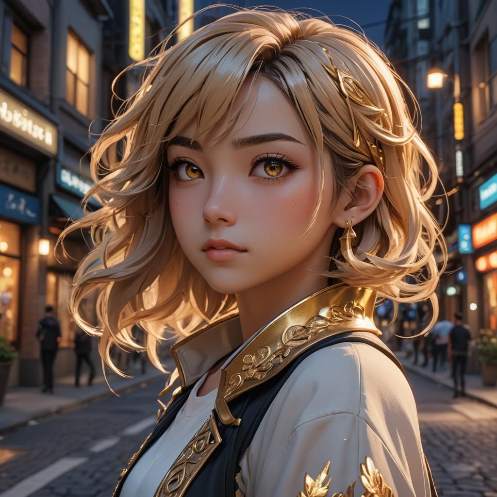 Anime Girl in City Street at Night