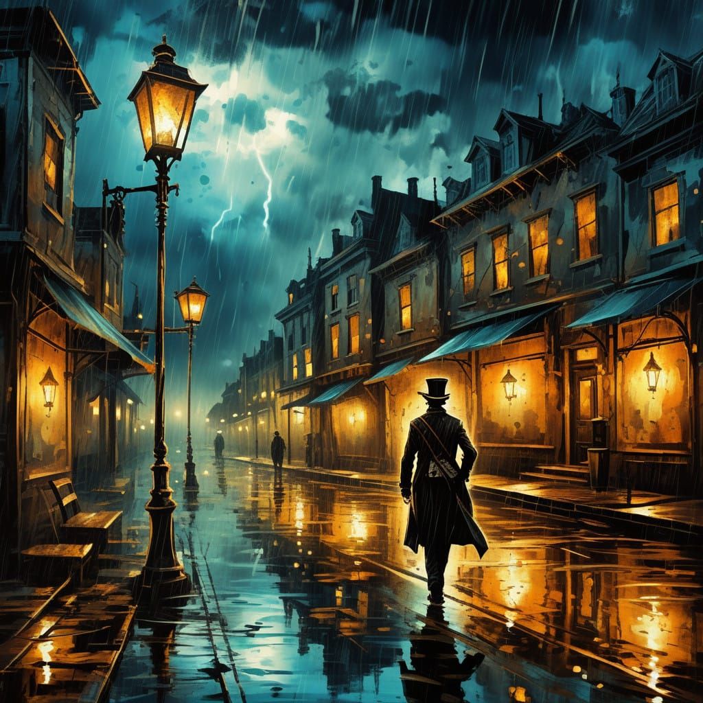 Steampunk Magician Amidst a Violent Thunderstorm