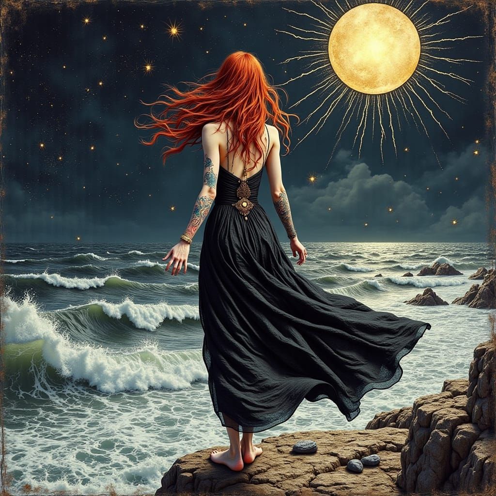 Red-Haired Druid Dances Under Meteor Shower