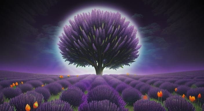 Ethereal Garden in Dark Meadow with Aquamarine Skies