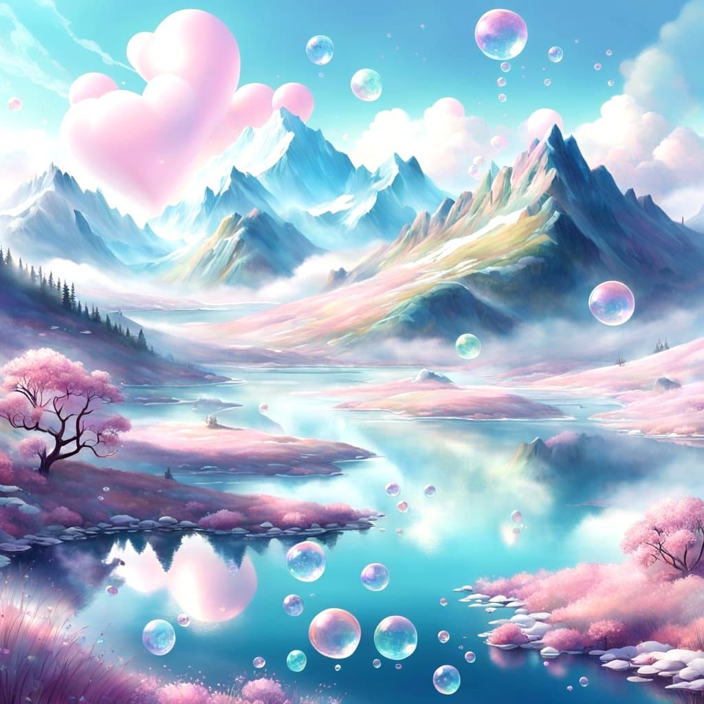 Enchanted Lakeside Fantasy with Soft Pastel Hues