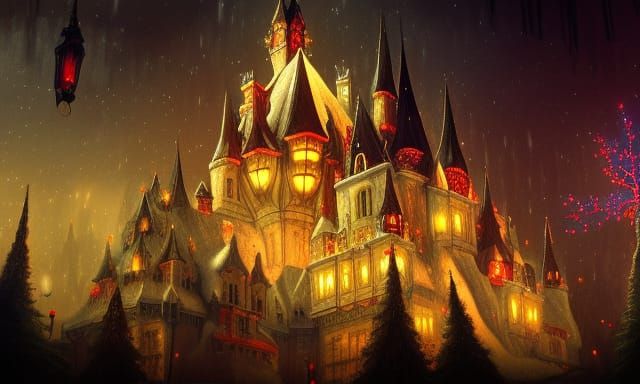 Upside Down Christmas Castle in Fantasy Style