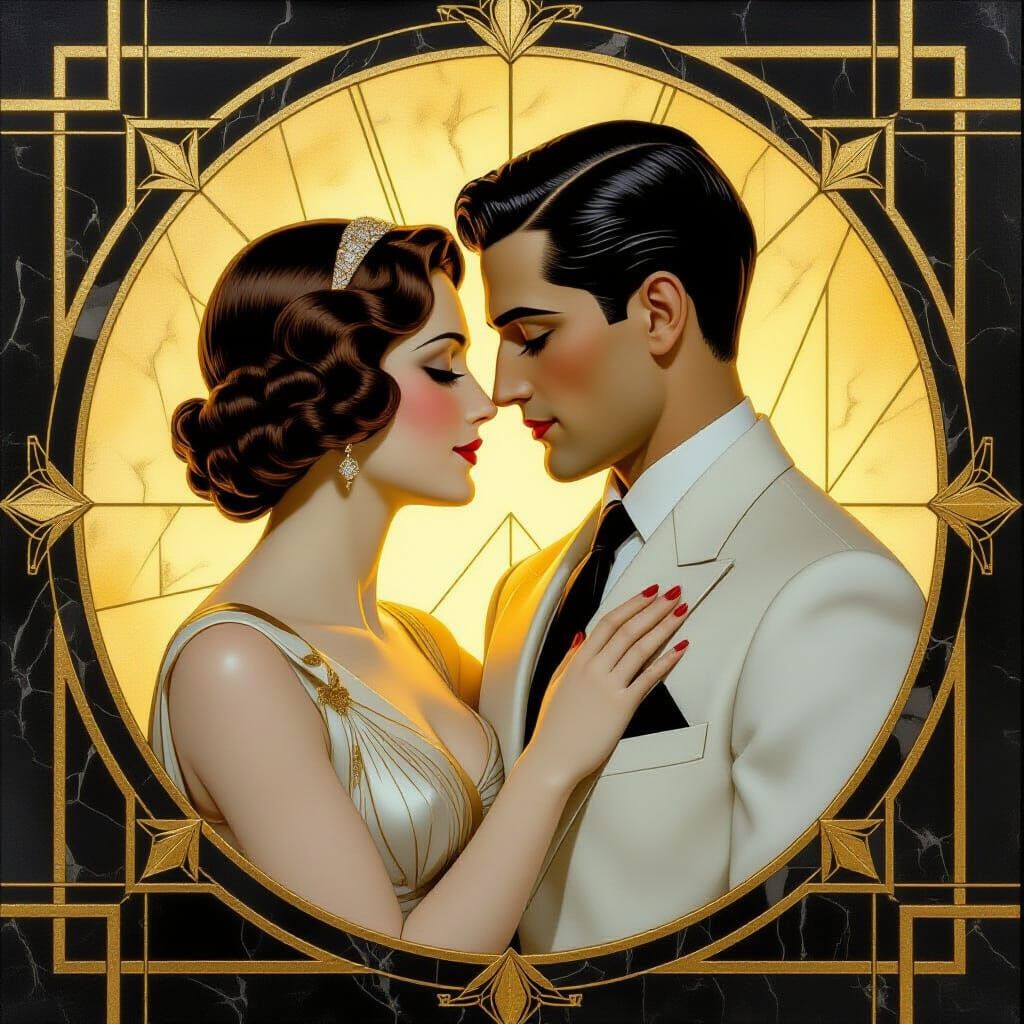Art Deco Marble Couple in Golden Light