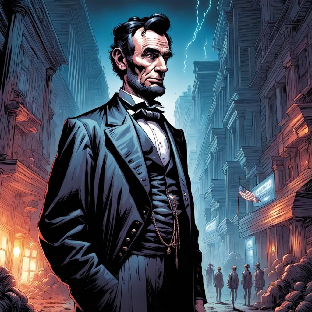 Cyberpunk Abraham Lincoln Comic Book Art