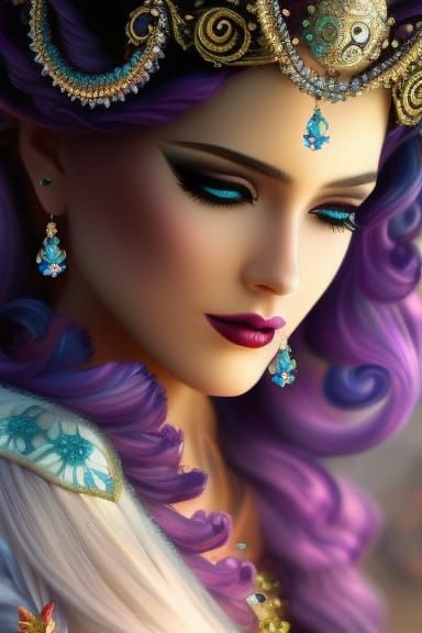 Crab Queen Portrait in Biopunk Floral Style