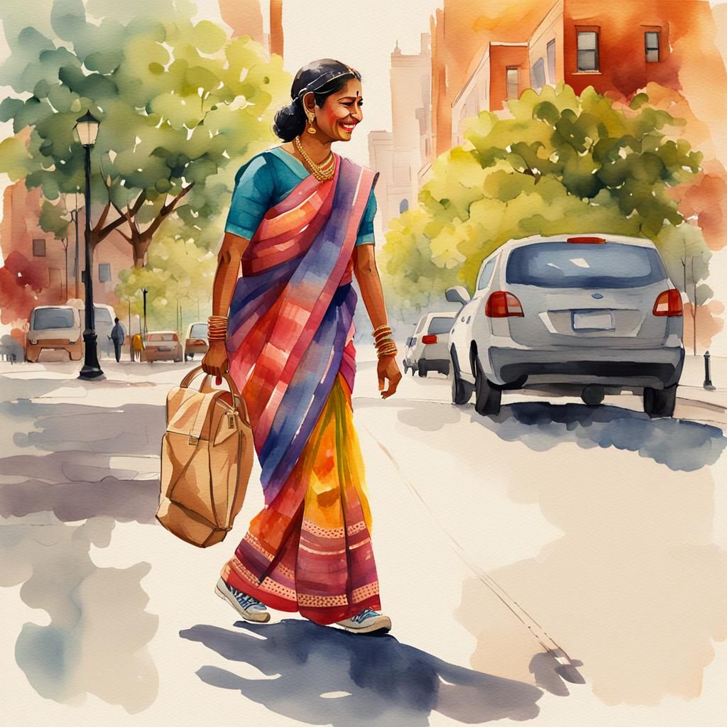 Indian Woman in Chicago: Watercolor Portrait
