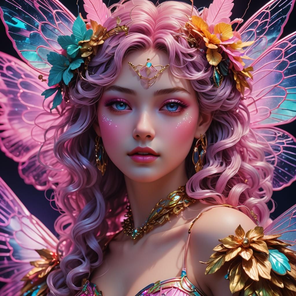 Vaporwave Fairy Portrait in 1980s Style