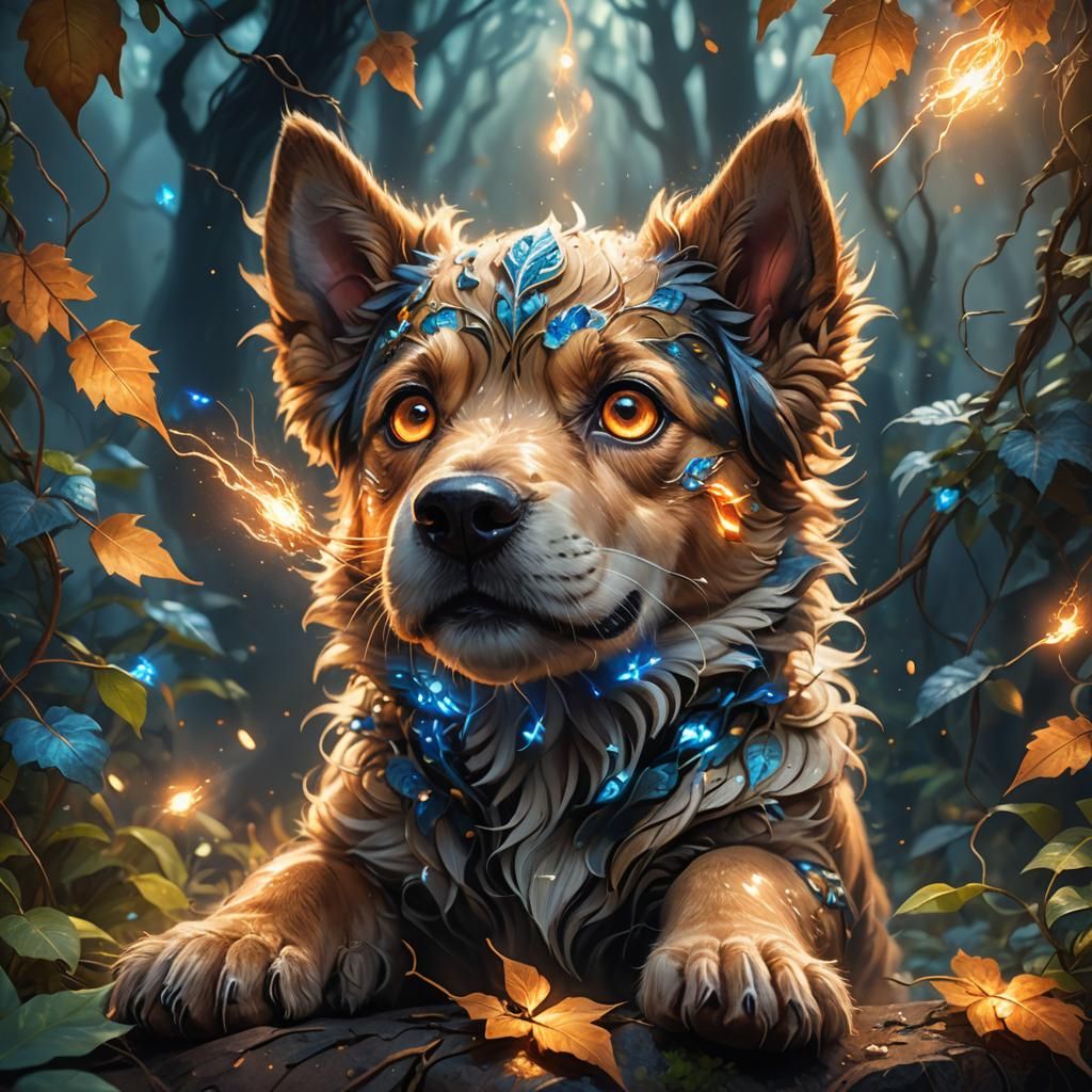 Magical Dog Portrait in Fantasy Oil Painting