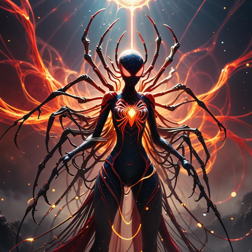 Interstellar Spider Queen in Cosmic Red Mist: Anime-Inspired...