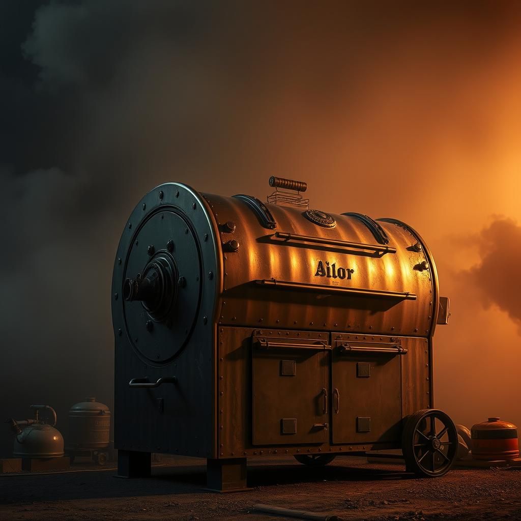 Dramatic Meat Smoker with Cinematic Lighting