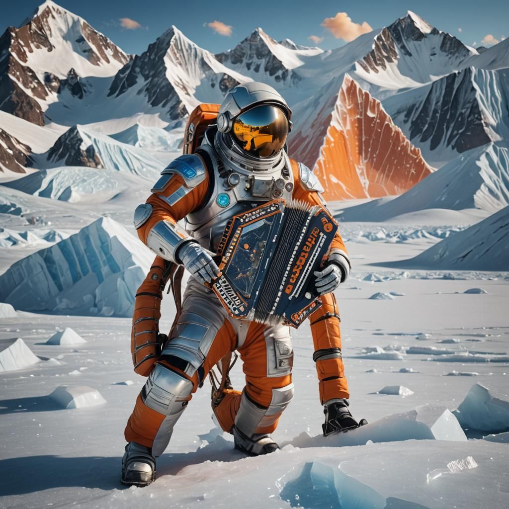 Astronaut Plays Autoharp on Icy Exoplanet