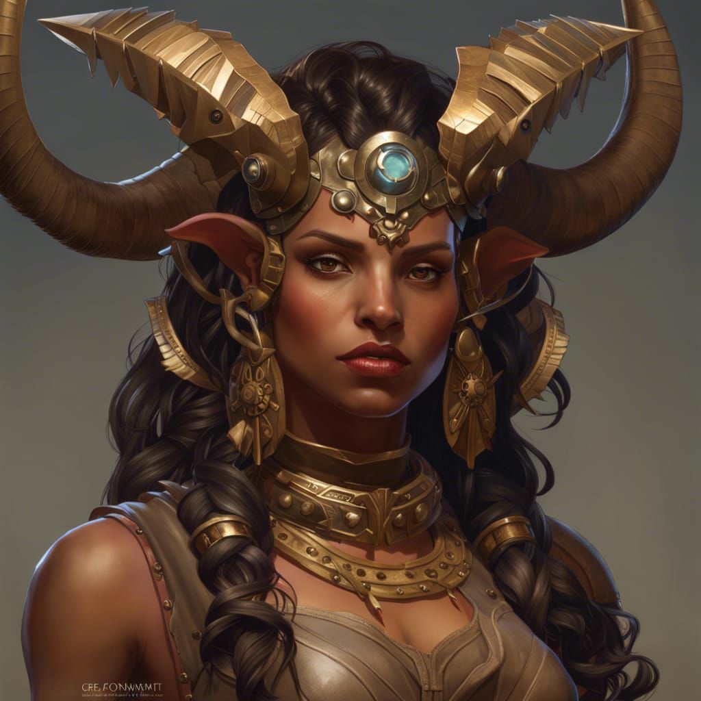 Female Minotaur Student in Aetherpunk Style