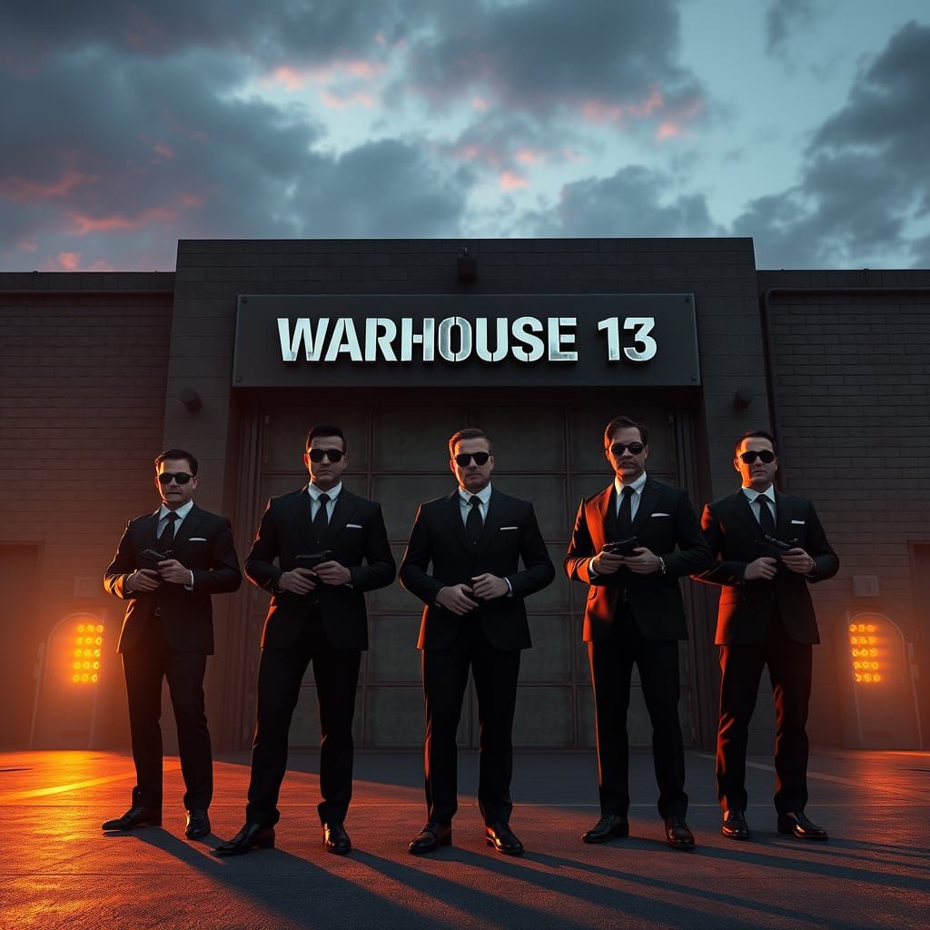 Men in Black Agents Guard Warehouse 13 Entrance