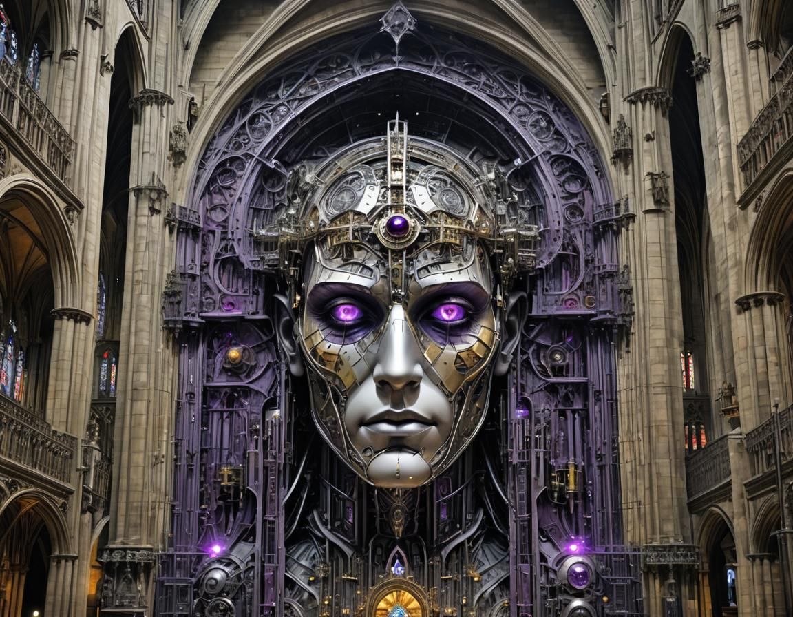 Cathedral Computer Face with Cyber-Nuns