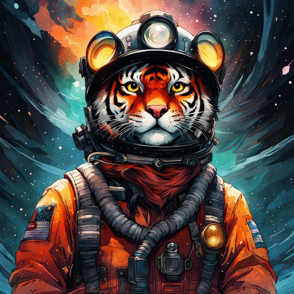 Anime Tiger Firefighter in Watercolor Style