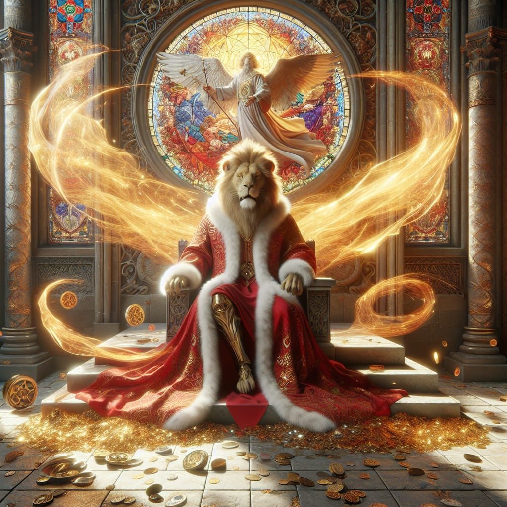 Lion King on Throne in Art Nouveau Style