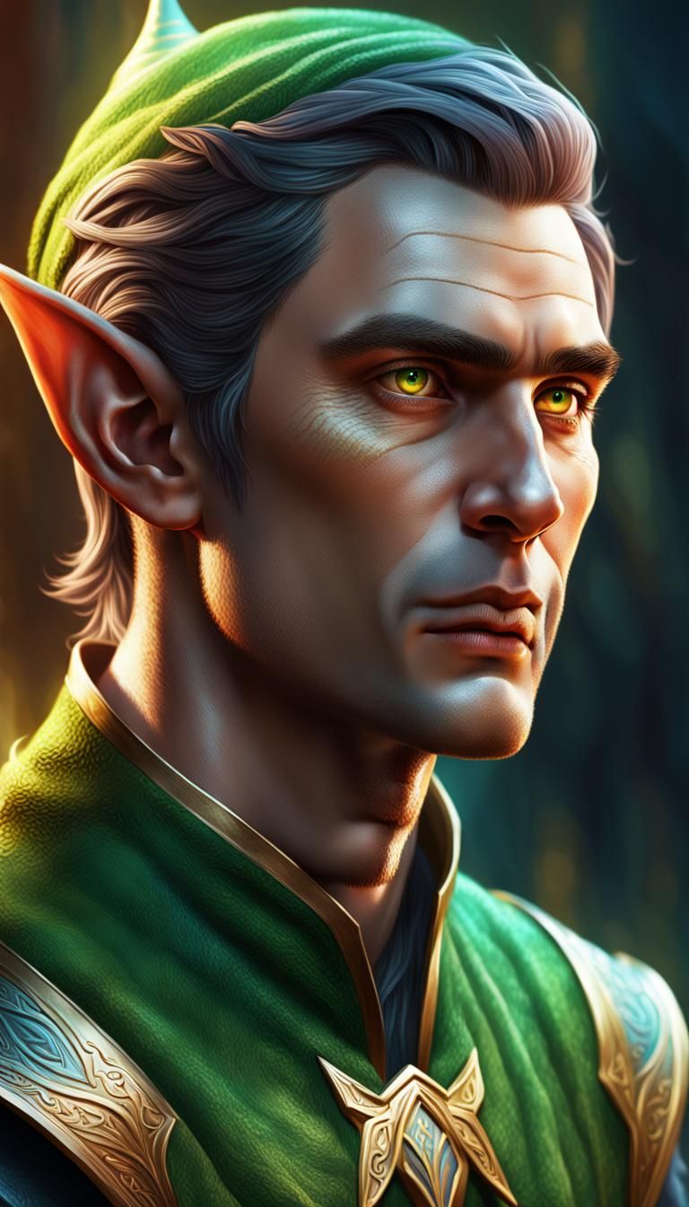 Handsome Elf Man in Hyperrealistic Style