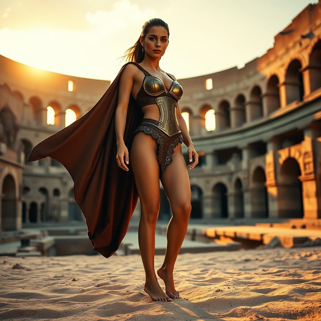 Roman Warrior Goddess in Bronze and Leather Bikini