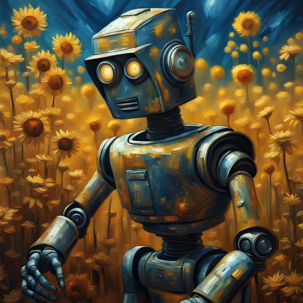 Gort Robot Painting in Post-Impressionist Style