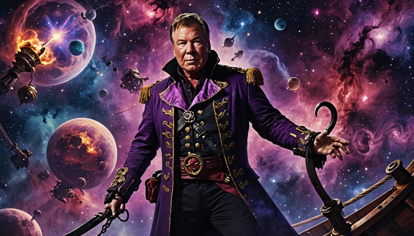 Sinister Space Pirate in a Purple Nebula