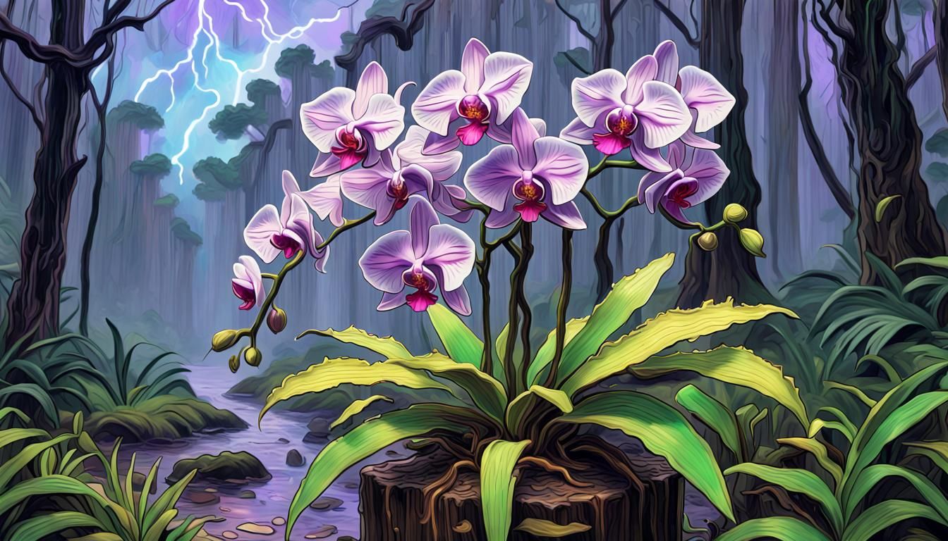 Catleia Orchid in Amazon, Psychedelic Van Gogh Style