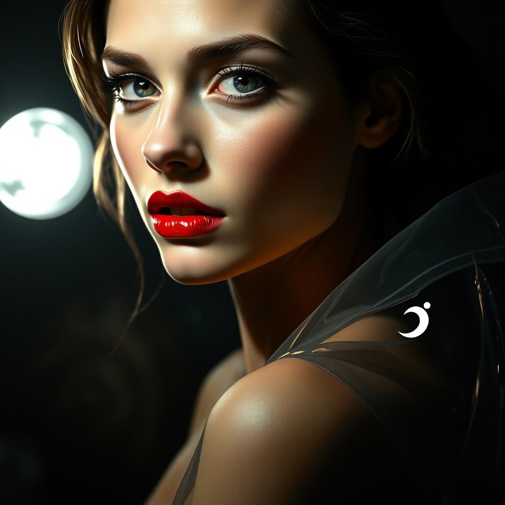 Emotional Woman with Red Lips in Film Noir Style
