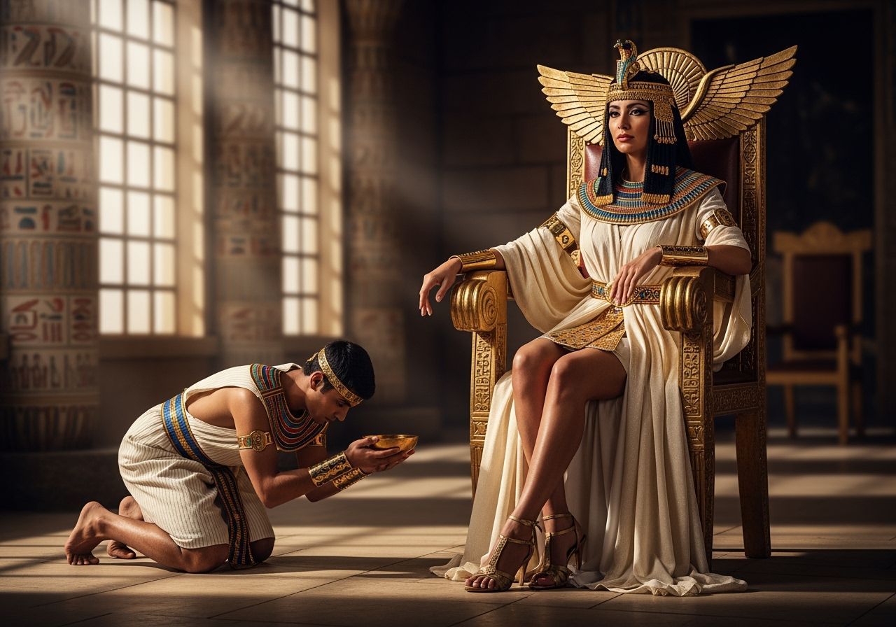 Egyptian Queen on Throne with Servant