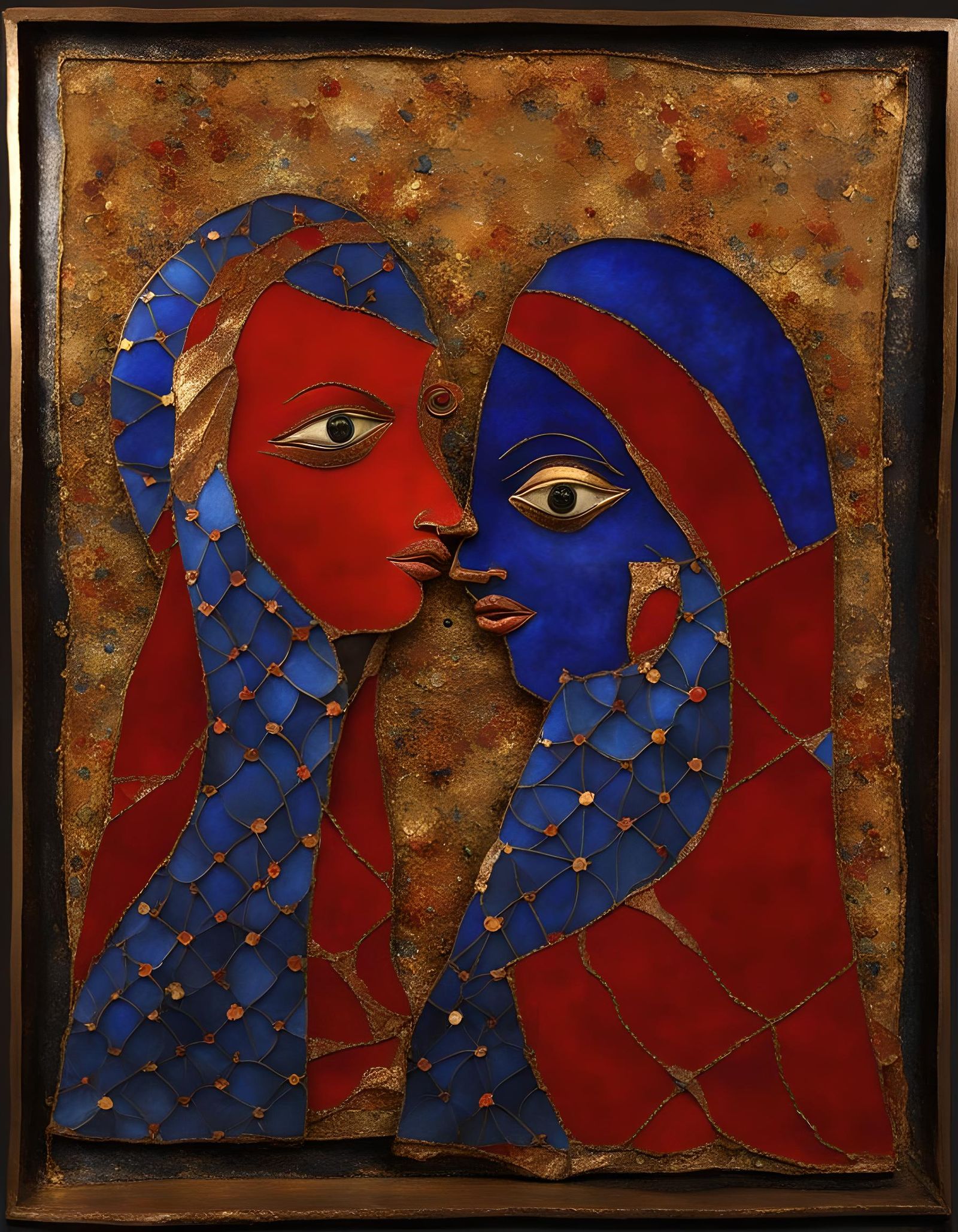 Exploding Lovers in Velvet Cloisonné Sculpture