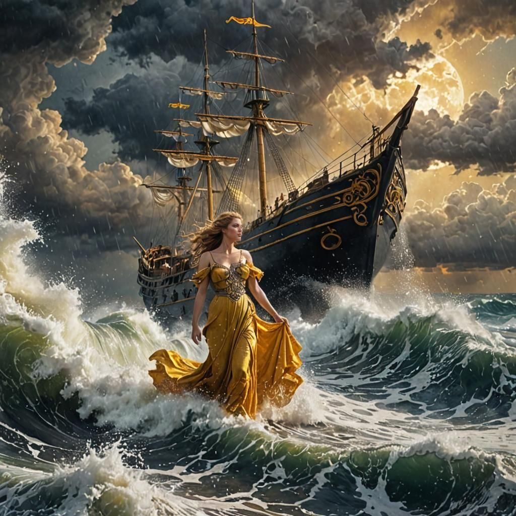 Tyche Summons Tempest: Pointillist Oil Painting