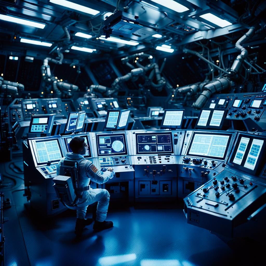 Astronaut Activates Life Support in Spaceship Lab