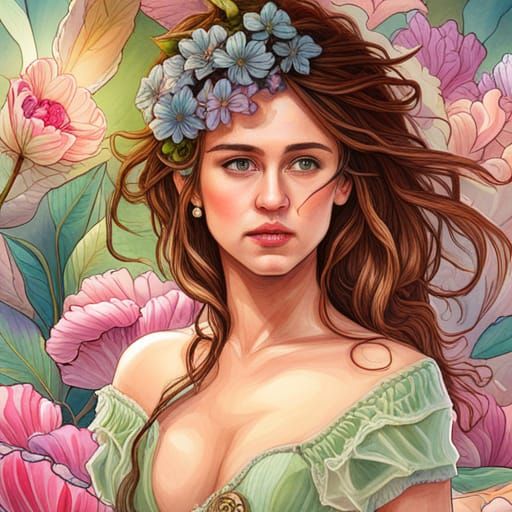 Beautiful Flower Fairy in a Fantasy Garden