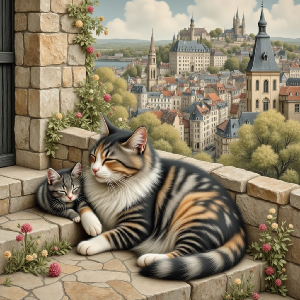 Art Nouveau Cat Nap on Arles Stairs