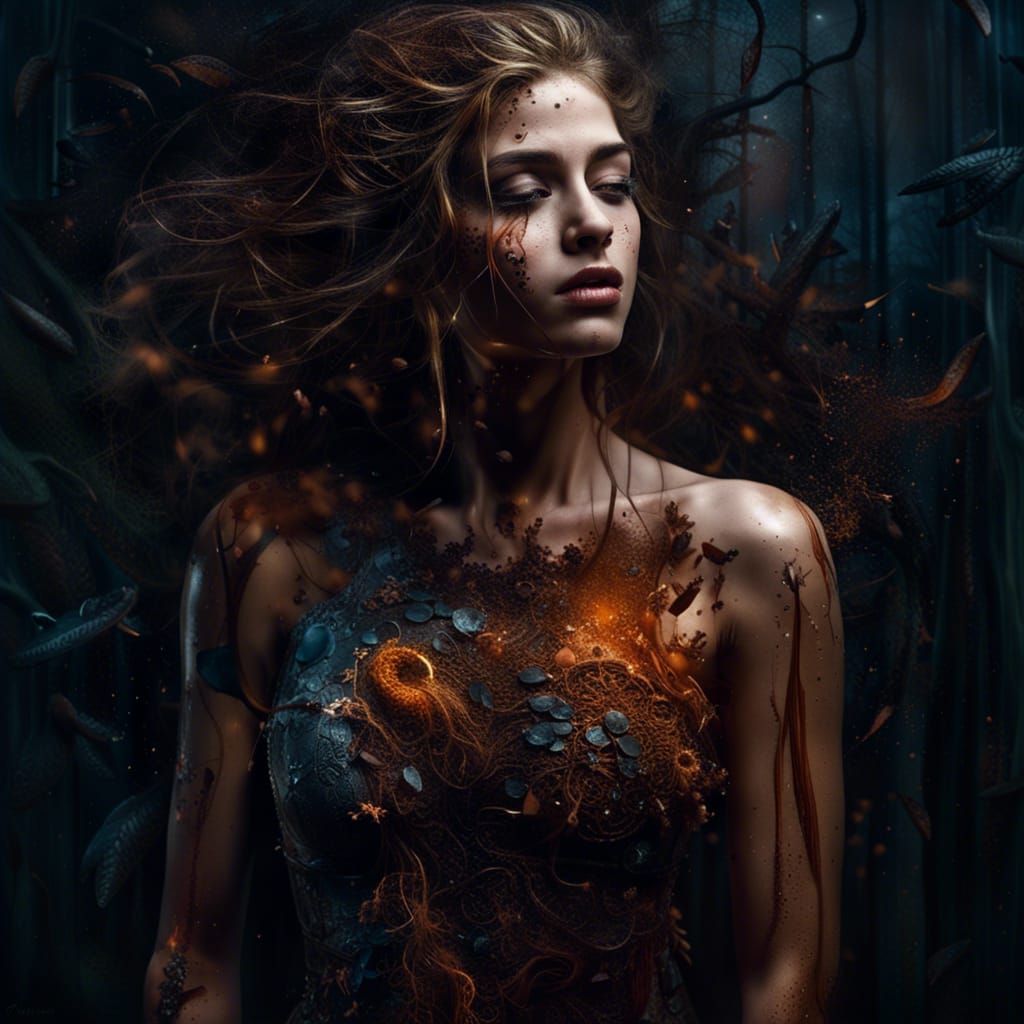 Sad Girl in Provocative Dress: Detailed Matte Painting