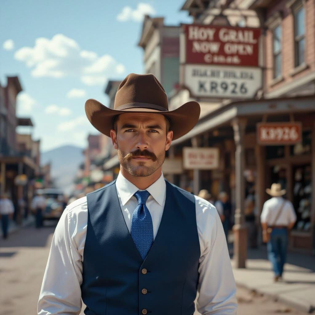 Cowboy Outside Gunstore in Classic Western Style