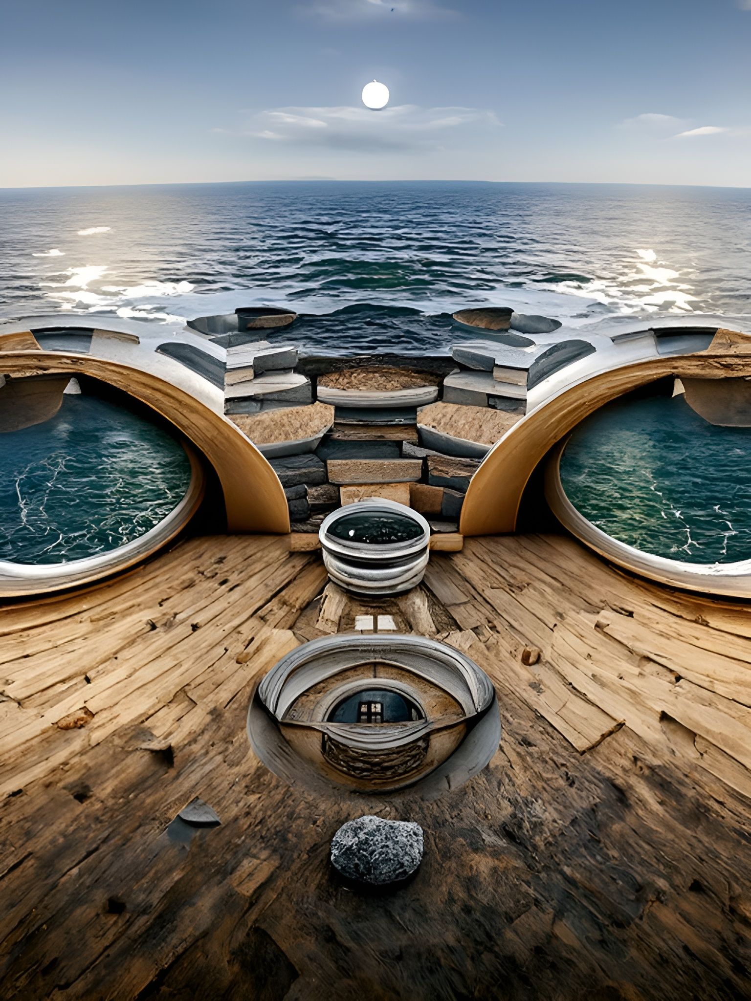 Circular Stone House on the Sea Panorama